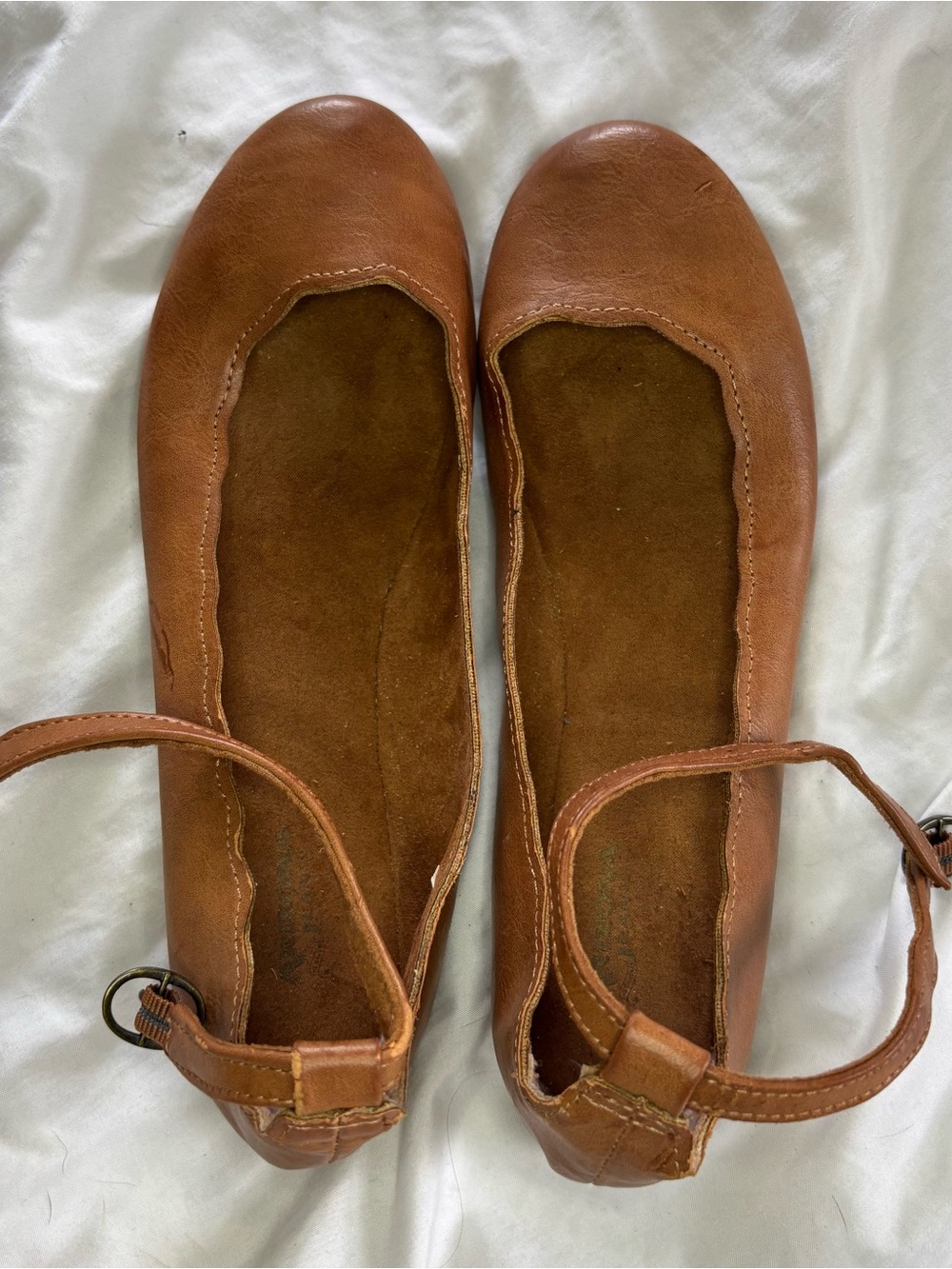 Women's Arizona Jeans Co Tan Leather Ankle-Strap Ballet Flats